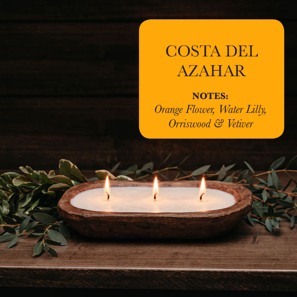 Vela de Soja Decorativa en Cuenco Tallado a Mano de 3 Mechas - Costa del Azahar, una Fragancia de Flor de Naranjo de TLC Candle Co.